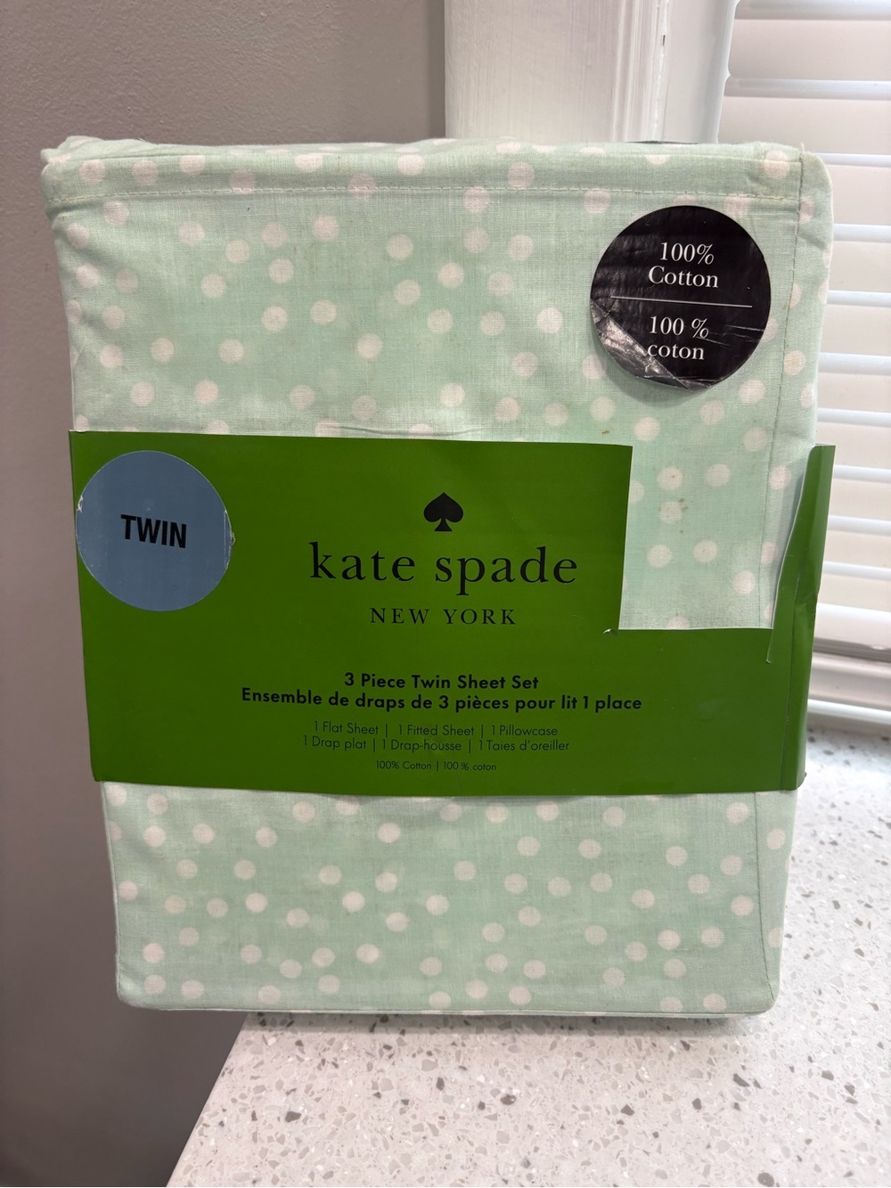 NEW kate spade New York Holiday Scatter Powder Blue Polka Dot Twin Sheet Set